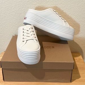 NIB Steve Madden Bridget30 White Leather Platform Mule Sneakers, 8.5